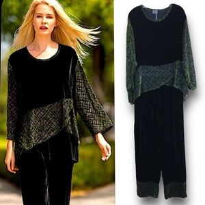 Exotic By Koesoemah Silk Blend Black Velvet Two-Piece Set With Sheer Accents